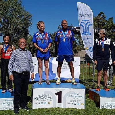 Platz 2 in der Laser-Run-Mixed-Staffel für Hans-Jörg Kuck und Emily Freund (Foto: W. Vassilios)